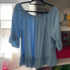 Denim off-the-shoulder shirt